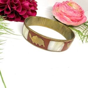 VINTAGE⚜️Genuine Abalone Mother Of Pearl Inlaid Brass Camel Bracelet